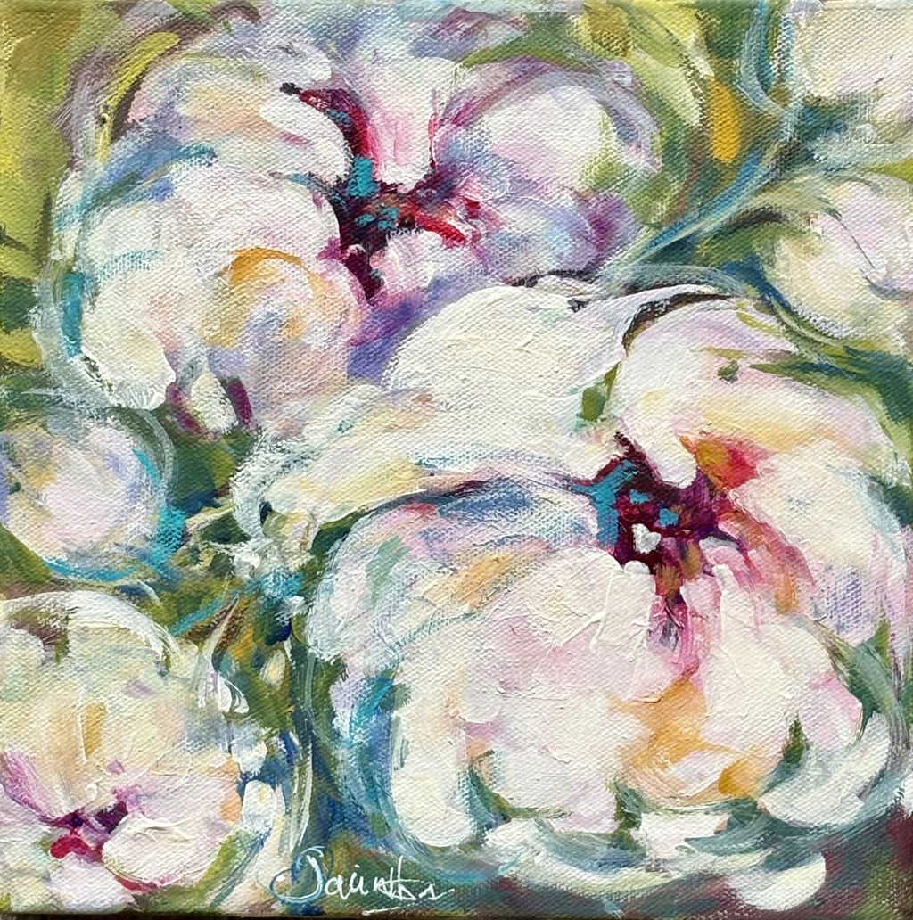 Peonies in White 10"x10"