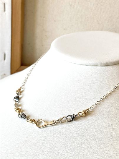 Mini Tri Link Necklace with Charm