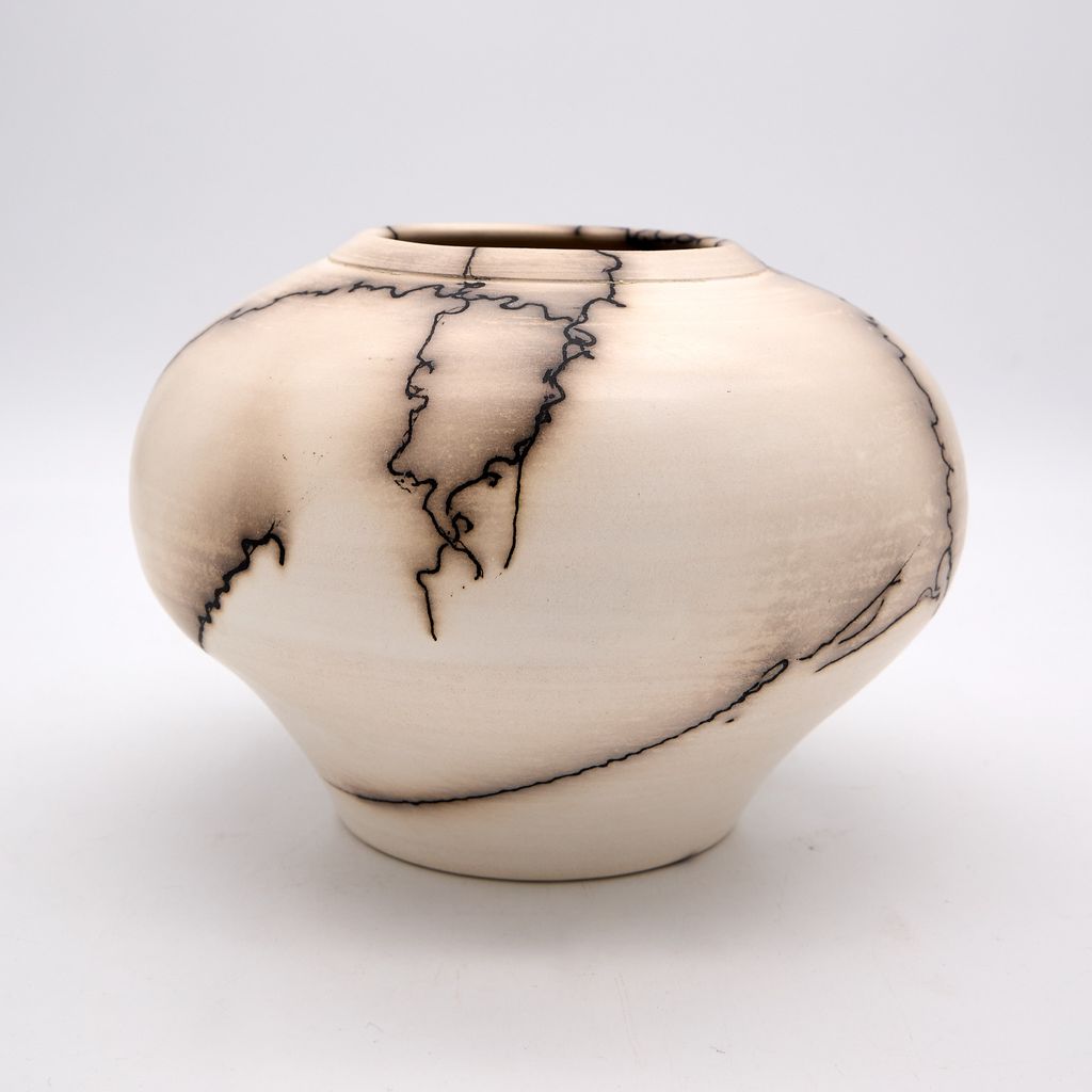 Horse Hair Raku Jar with Lid